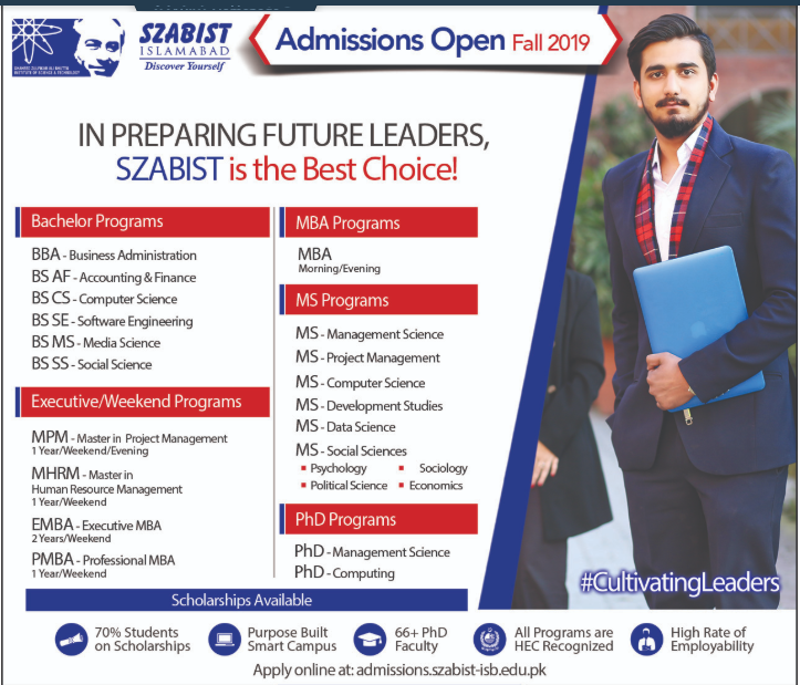 SZABIST University Islamabad Admission 2019 Last Date And Fee Structure