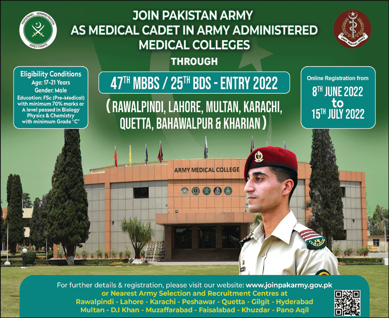 Join Pak Army as Medical Cadet 2022