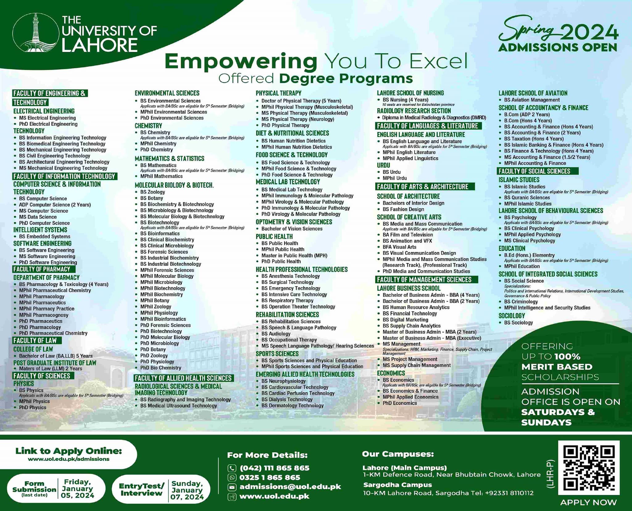 UOL University of Lahore Admissions 2024 Last Date and Fee Structure